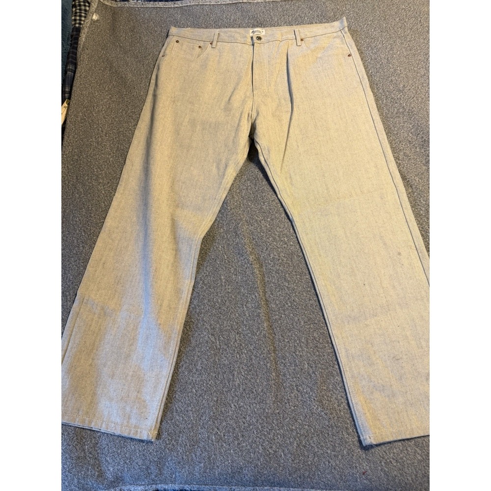 Vintage Members Property Jeans Mens 44x32 Beige Cotton Denim Straight Leg Baggy
